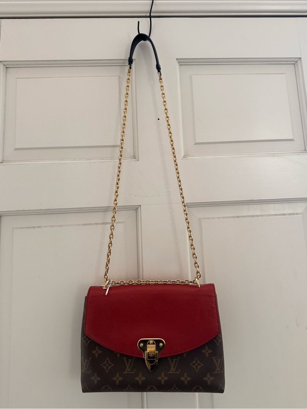 Louis Vuitton Saint Placide Crossbody Bag
 Brown Monogram with Red Trim Chain